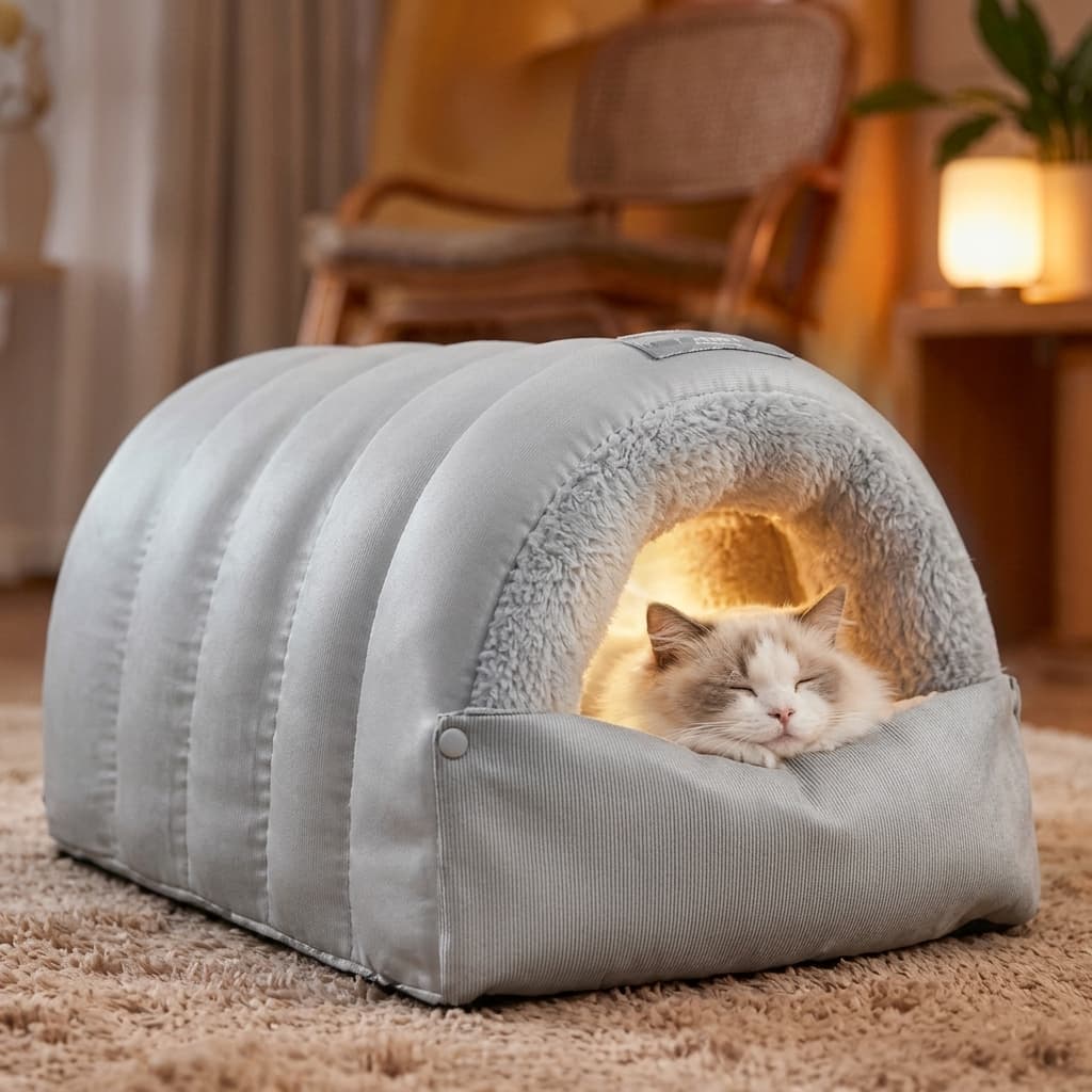 Whiskerly | Cozy Cave™ 2-in-1 Convertible Pet Sleeping Bag & Cave Bed – Ultra-Soft Plush Winter Nest for Cats & Small Dogs thumbnail 2