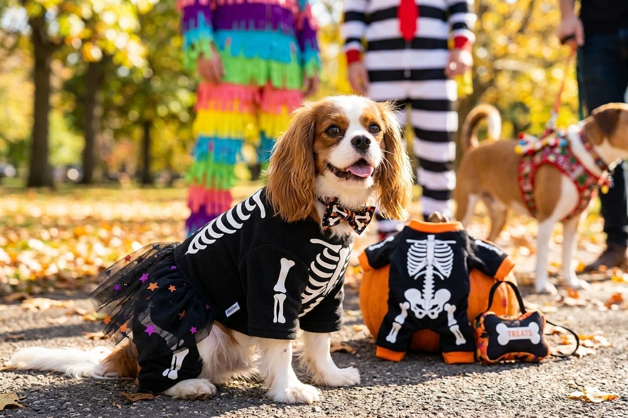 Whiskerly | Spooky Family™ Matching Skeleton Costume Collection – Adult Hooded Onesies & Pet Skeleton Outfit with Treat Pouch thumbnail 3