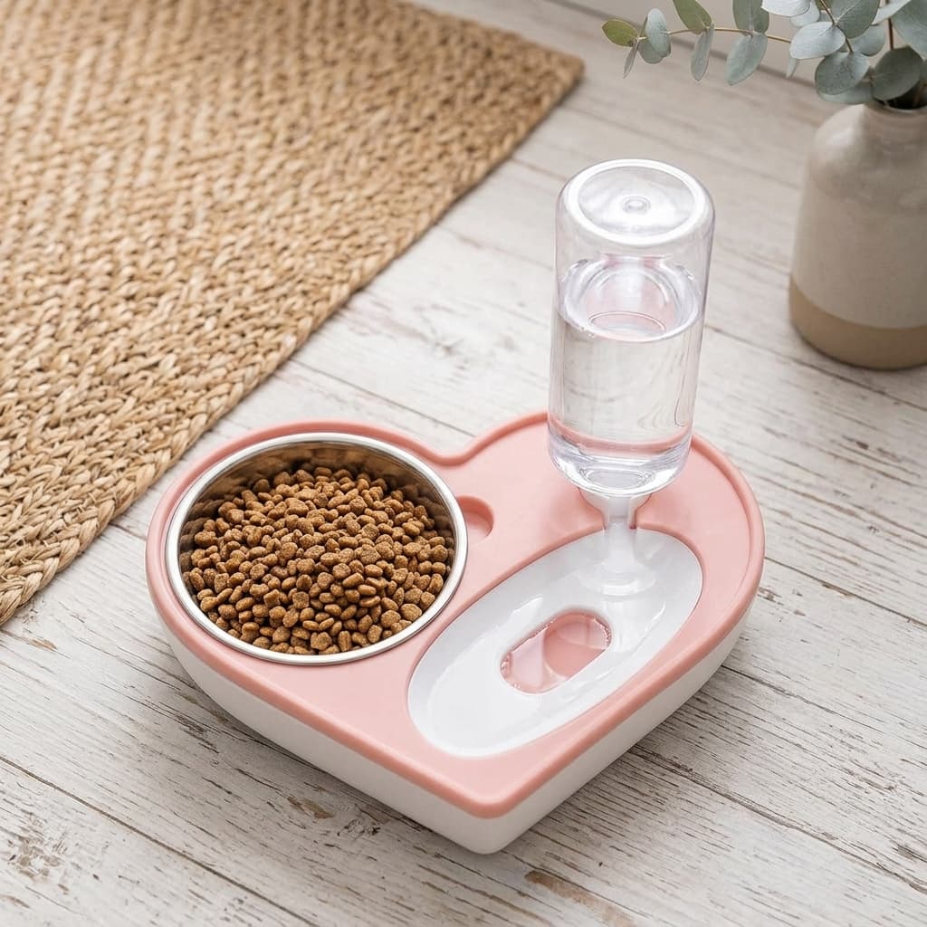 Whiskerly | Purr-fect Diner™ 2-in-1 Gravity Water & Stainless Steel Food Station – Auto-Refill Dispenser for Cats & Small Dogs