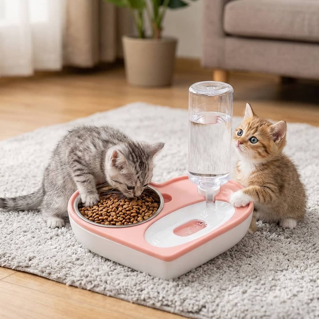 Whiskerly | Purr-fect Diner™ 2-in-1 Gravity Water & Stainless Steel Food Station – Auto-Refill Dispenser for Cats & Small Dogs thumbnail 2